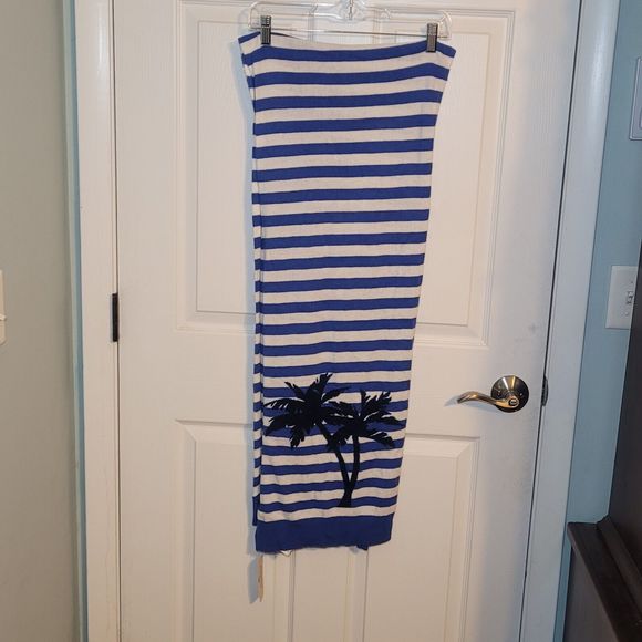 Tommy‎ Bahama Blue Striped Lambswool Cashmere Blend Palm Tree Intarsia Scarf NWT - Picture 1 of 4
